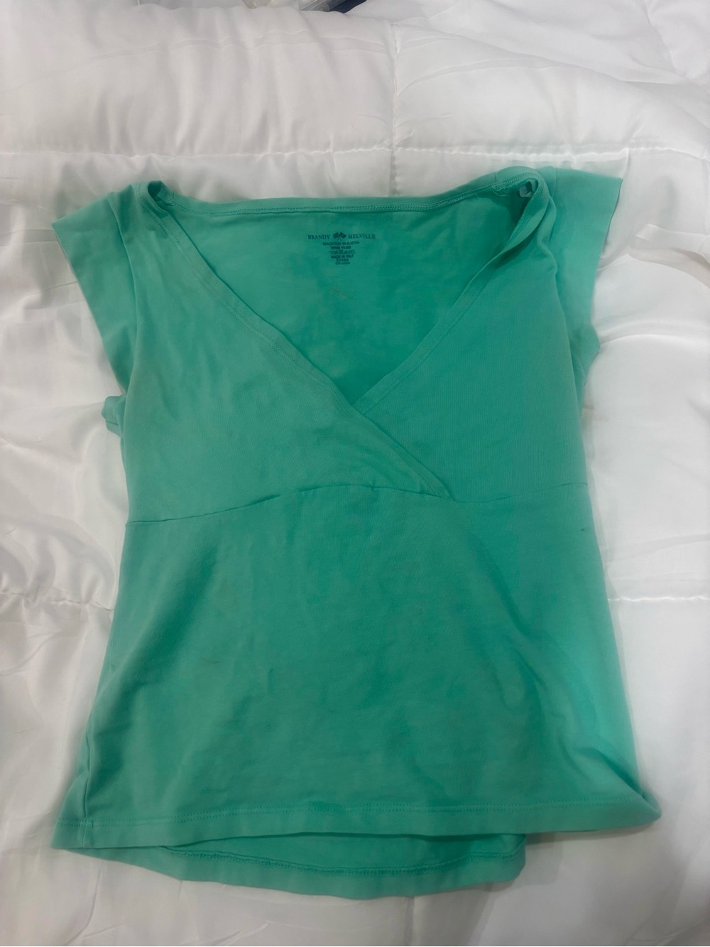 Brandy Melville Green Short Sleeve Wrap Top